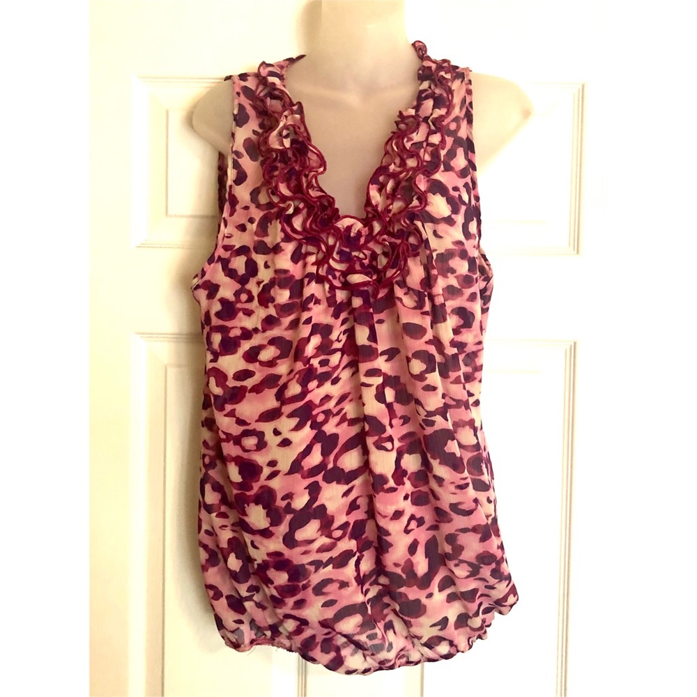 Rue 21 Pink Leopard Print Sheer Mesh Sleeveless Top